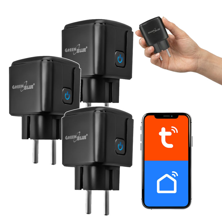 GreenBlue távvezérelt WiFi-csatlakozó, Android/iOS/Alexa/Google Home, időzítő, fogyasztásmérő, max. 16 A/3840 W, GB735 B, 3 darab