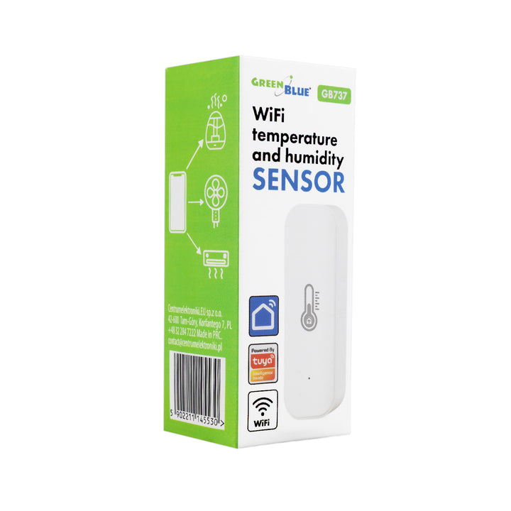 GreenBlue WiFi hőmérséklet- és páratartalom-érzékelő, Android/iOS/Alexa/Google Home, 3,0 V DC, LR03x2, GB737 + 2 db R-03 LR03 AAA alkáli elem (Varta Industrial 4003)