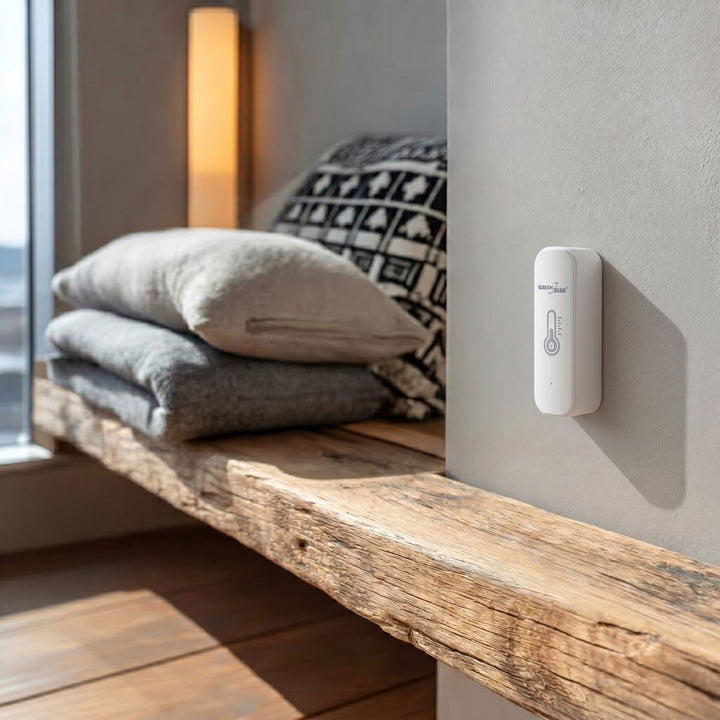 GreenBlue WiFi hőmérséklet- és páratartalom-érzékelő, Android/iOS/Alexa/Google Home, 3,0 V DC, LR03x2, GB737 + 2 db R-03 LR03 AAA alkáli elem (Varta Industrial 4003)