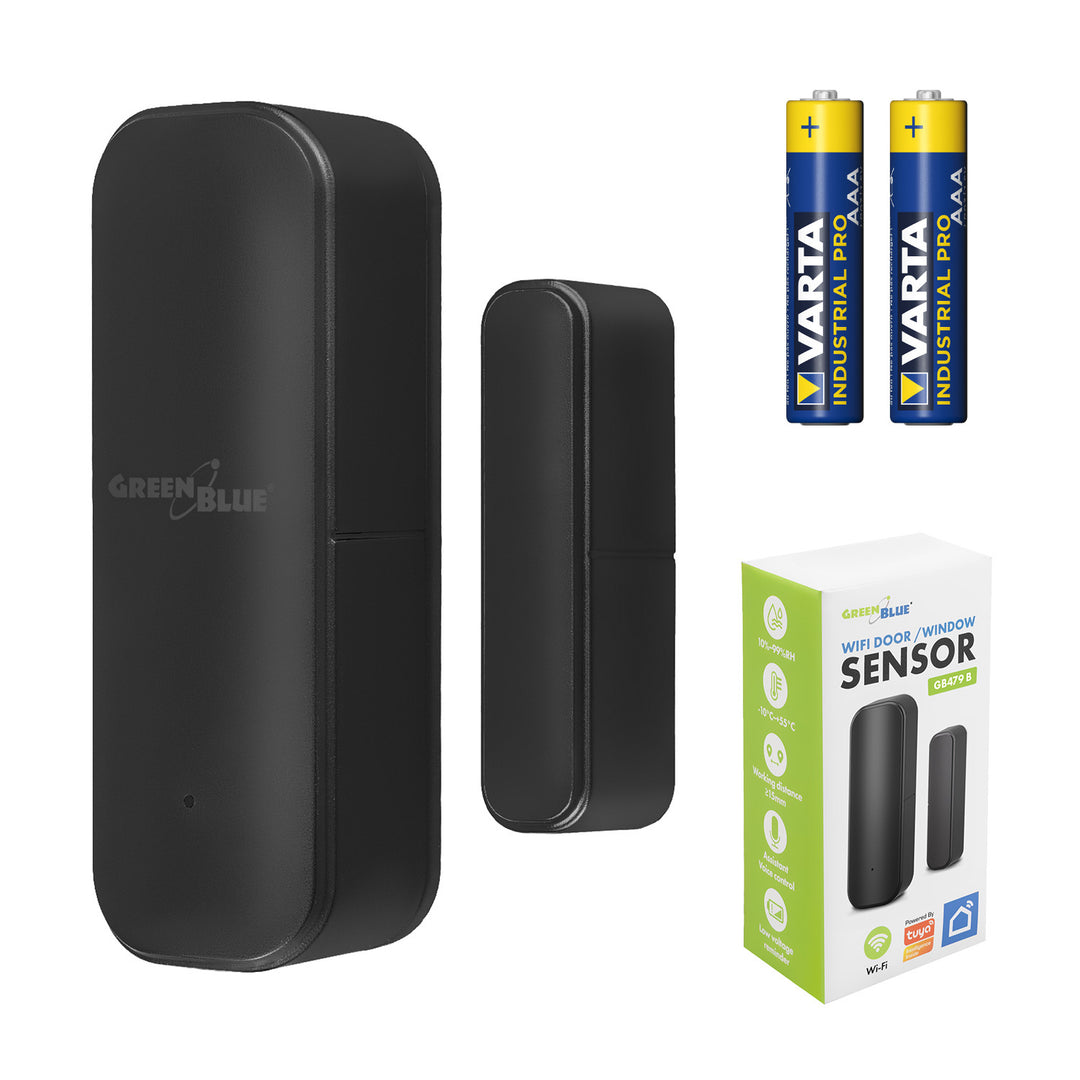 GB479 B Vezeték nélküli kontaktor / WiFi-nyitásérzékelő GreenBlue, Android/iOS, ajtókhoz / ablakokhoz, 3,0 V DC, LR03x2, GB479 B + 2 db R-03 LR03 AAA elem Varta Industrial 4003