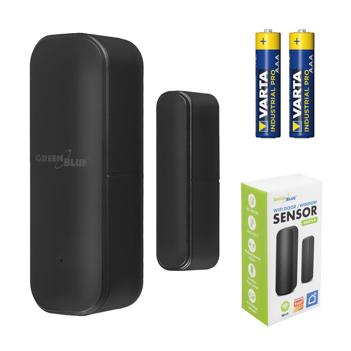 GB479 B Vezeték nélküli kontaktor / WiFi-nyitásérzékelő GreenBlue, Android/iOS, ajtókhoz / ablakokhoz, 3,0 V DC, LR03x2, GB479 B + 2 db R-03 LR03 AAA elem Varta Industrial 4003