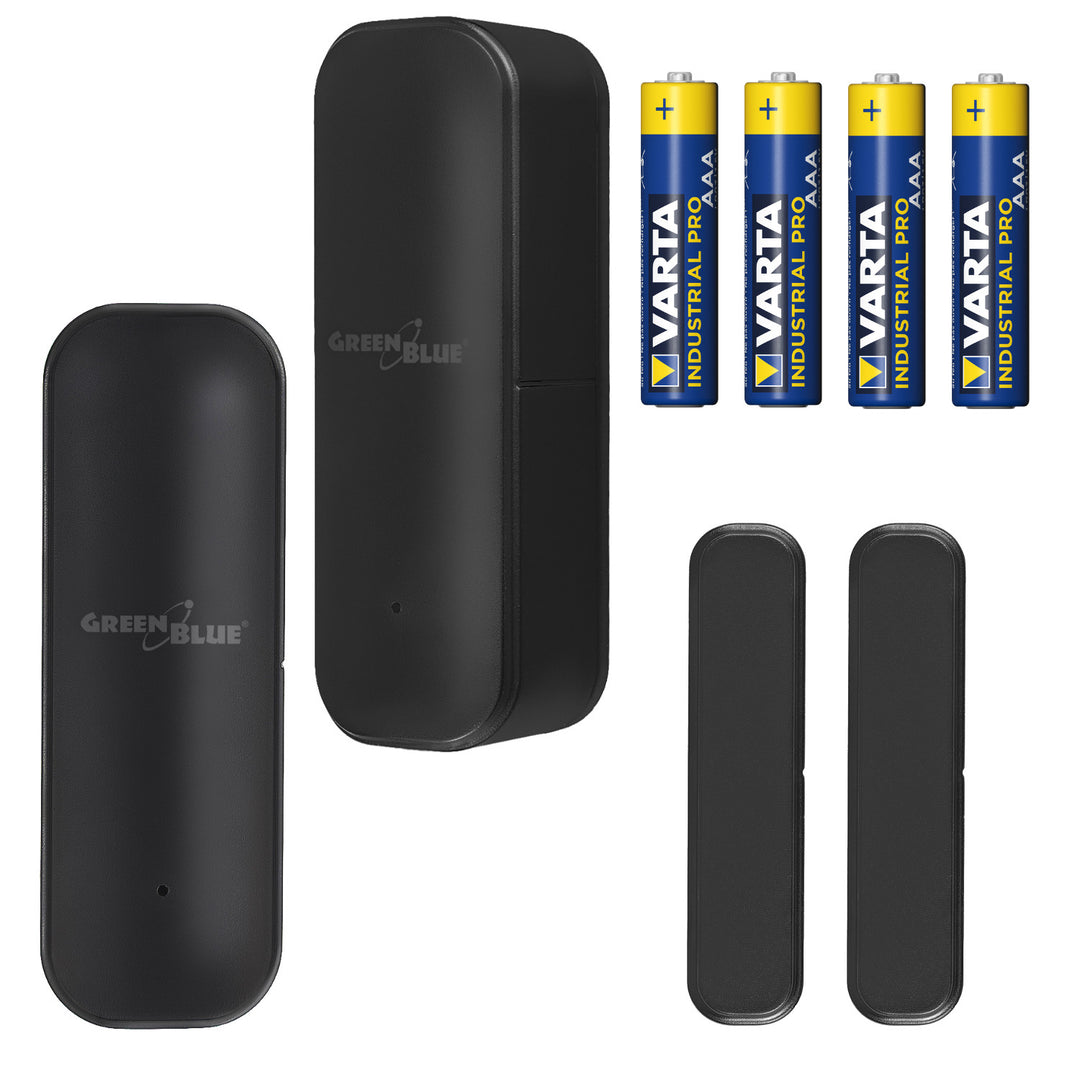 GreenBlue vezeték nélküli kontaktor / WiFi nyitásérzékelő, Android/iOS, ajtókhoz / ablakokhoz, 3,0 V DC, LR03x2, GB479 B 2 darab + 4 db Varta Industrial 4003 AAA alkáli elem