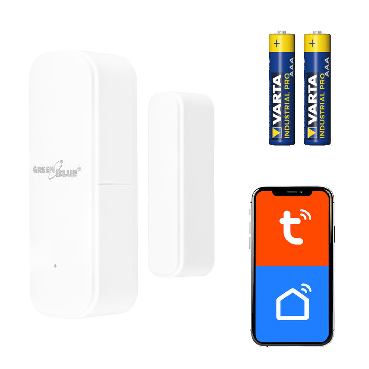 GreenBlue vezeték nélküli kontaktor / WiFi nyitásérzékelő, Android/iOS, ajtókhoz / ablakokhoz, 3,0 V DC, LR03x2, GB479 W + 2 db R-03 LR03 AAA elem (Varta Industrial 4003)