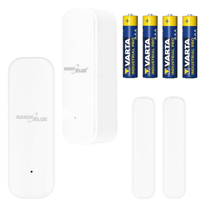 GreenBlue vezeték nélküli kontaktor / WiFi nyitásérzékelő, Android/iOS, ajtókhoz / ablakokhoz, 3,0 V DC, LR03x2, GB479, 2 db + 4 db Varta Industrial 4003 AAA alkáli elem