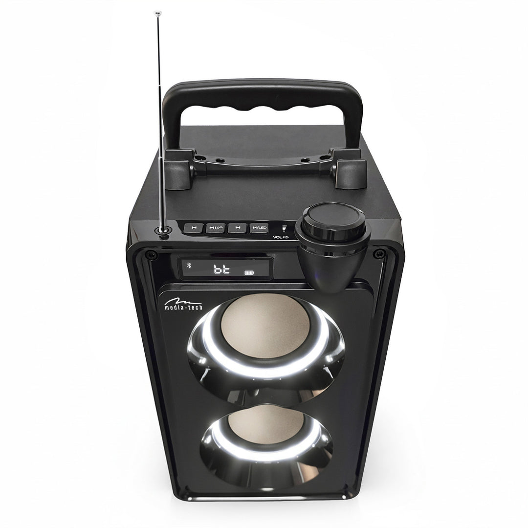 OVERBOX MT3186 hordozható Bluetooth-hangszóró, FM-rádió, SD-kártya- és USB-támogatás, 30 W RMS teljesítmény, Mediatech
