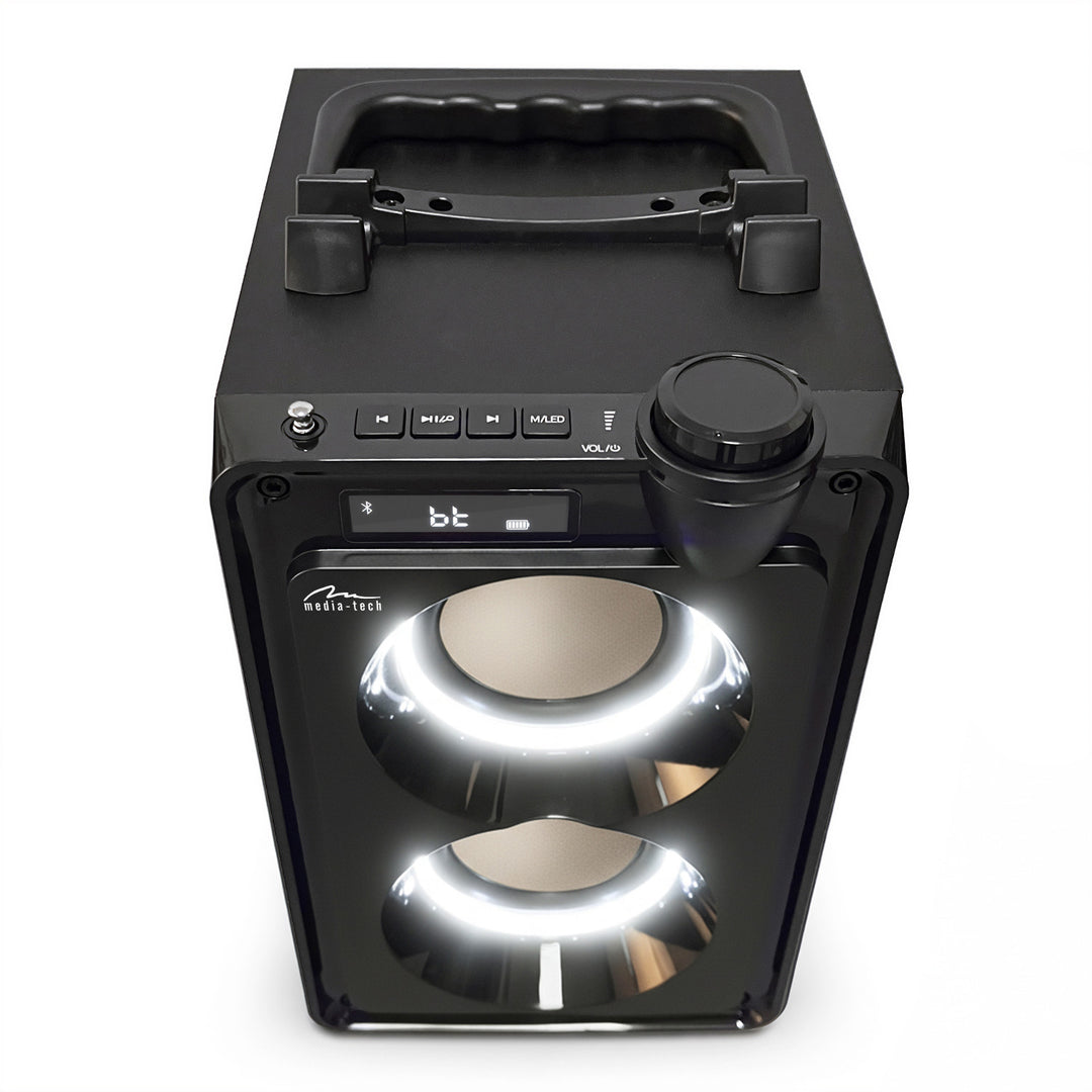 OVERBOX MT3186 hordozható Bluetooth-hangszóró, FM-rádió, SD-kártya- és USB-támogatás, 30 W RMS teljesítmény, Mediatech