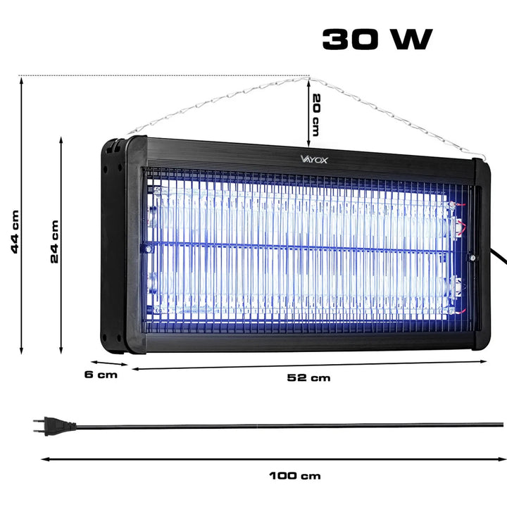 Rovarirtó lámpa szúnyogok, legyek és lepkék ellen, elektromos csapda, UV, 30 W, Vayox