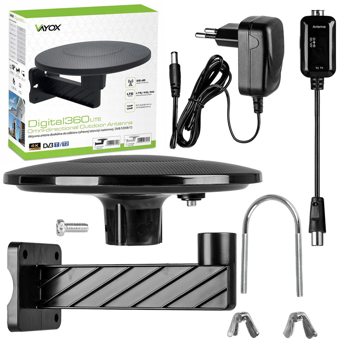 DVBT-2 antenna földfelszíni TV-hez, körsugárzó MUX8 4K szűrővel, 5G LTE, Digital360, Vayox
