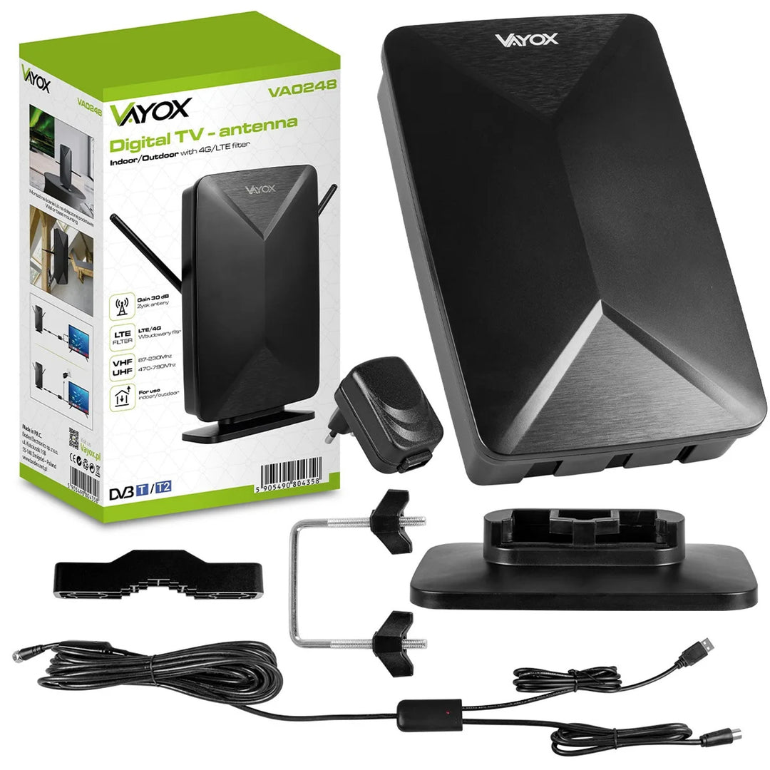 Aktív antenna, szobai, beltéri, kültéri, DVB-T2, 4K földfelszíni televízió, Vayox