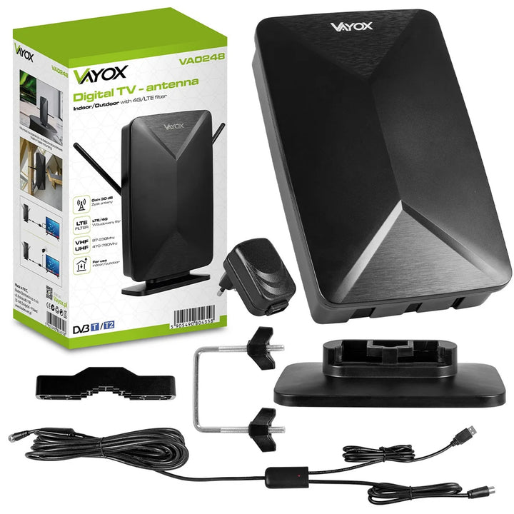 Aktív antenna, szobai, beltéri, kültéri, DVB-T2, 4K földfelszíni televízió, Vayox