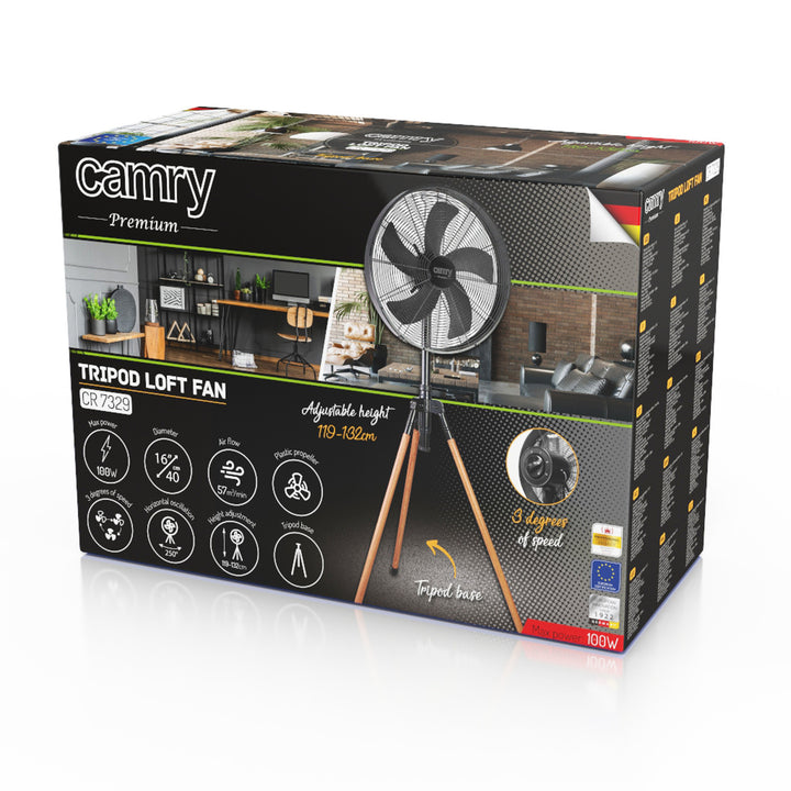 Loft 40 cm / 16” állványos ventilátor, magasság 119–132 cm, CR 7329, Camry