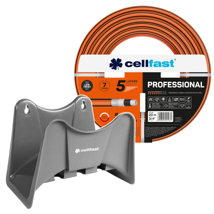 Cellfast kerti tömlő, PROFESSIONAL 3/4" 20 m + Cellfast tömlőtartó, szürke