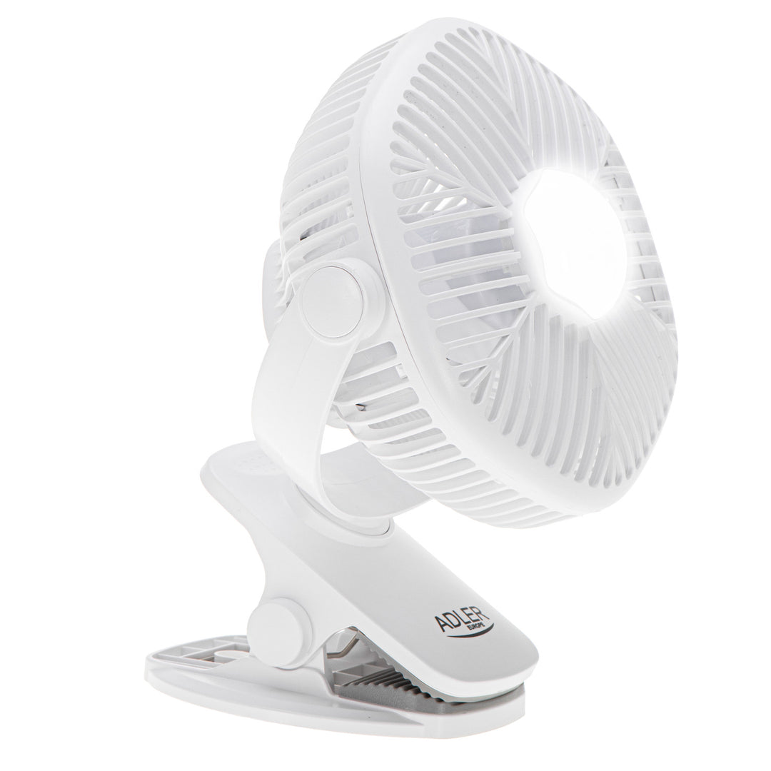 5"/12,7 cm-es akkumulátoros ventilátor klipsszel – USB / LED, AD 7335, Adler
