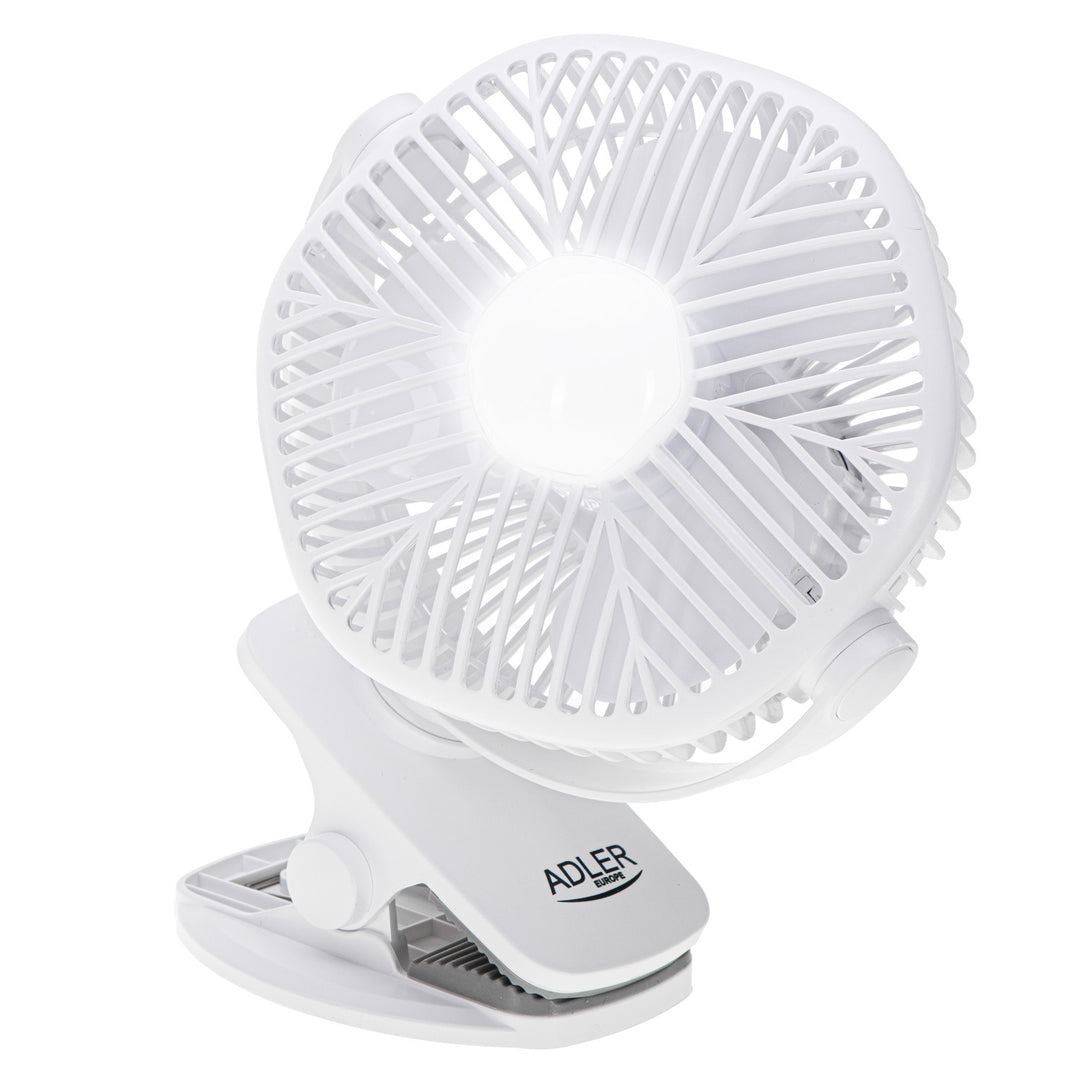5"/12,7 cm-es akkumulátoros ventilátor klipsszel – USB / LED, AD 7335, Adler