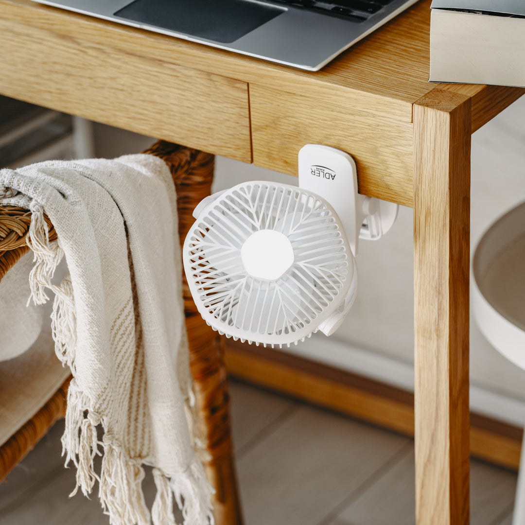 5"/12,7 cm-es akkumulátoros ventilátor klipsszel – USB / LED, AD 7335, Adler