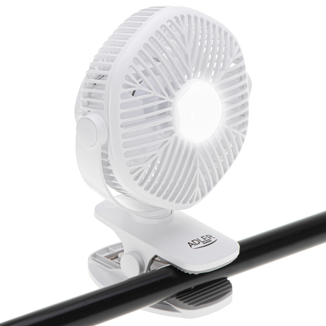 5"/12,7 cm-es akkumulátoros ventilátor klipsszel – USB / LED, AD 7335, Adler