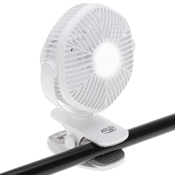 5"/12,7 cm-es akkumulátoros ventilátor klipsszel – USB / LED, AD 7335, Adler