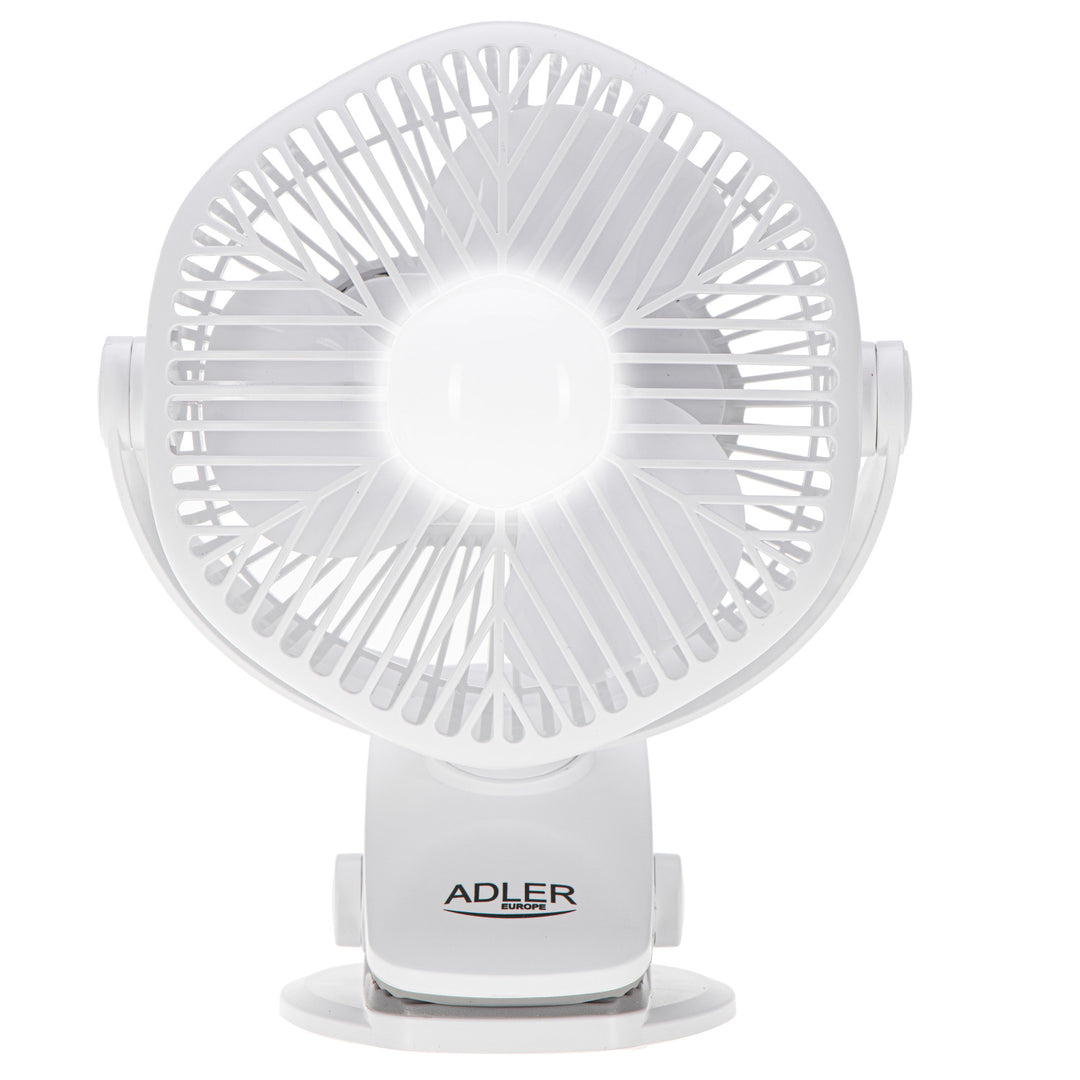 5"/12,7 cm-es akkumulátoros ventilátor klipsszel – USB / LED, AD 7335, Adler