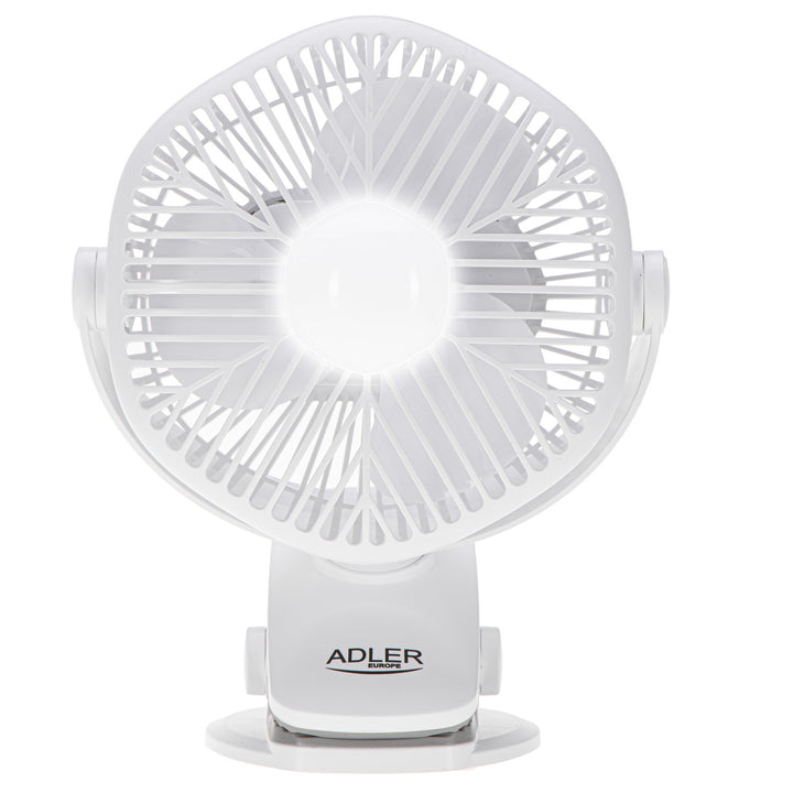 5"/12,7 cm-es akkumulátoros ventilátor klipsszel – USB / LED, AD 7335, Adler
