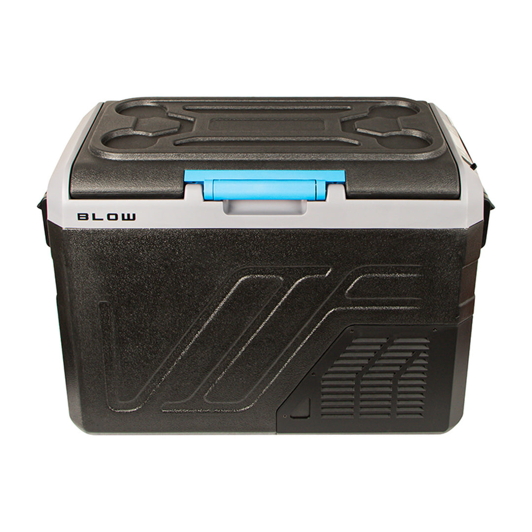 Blow kompresszoros autós hűtőtáska, 35 literes űrtartalom, érintőképernyős vezérlőpanel, 12 V, 24 V és 230 V, USB-C csatlakozó, 44-208#