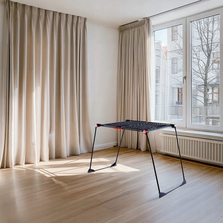 Vileda Infinity Flex Ultimate ruhaszárító, fekete színű, akár 30 m szárítófelület, kihúzható, megemelt állvány, ruhafogók, beépített görgők, 179620