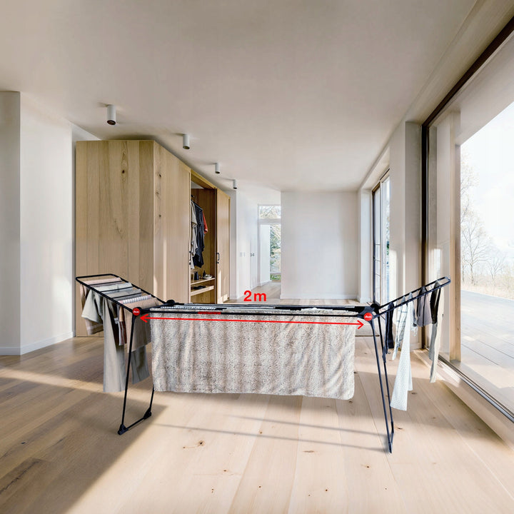 Vileda Infinity Flex Ultimate ruhaszárító, fekete színű, akár 30 m szárítófelület, kihúzható, megemelt állvány, ruhafogók, beépített görgők, 179620