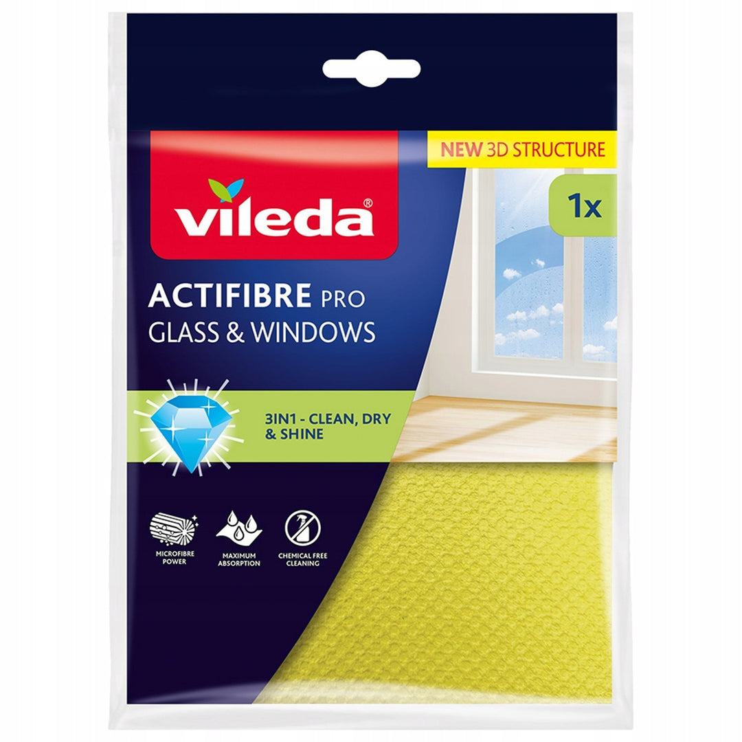 Vileda Actifibre Pro üveg- és ablaktörlő, mosógépben mosható, PVA bevonattal, csík- és foltmentes, puszta vízzel is tisztít, 183298