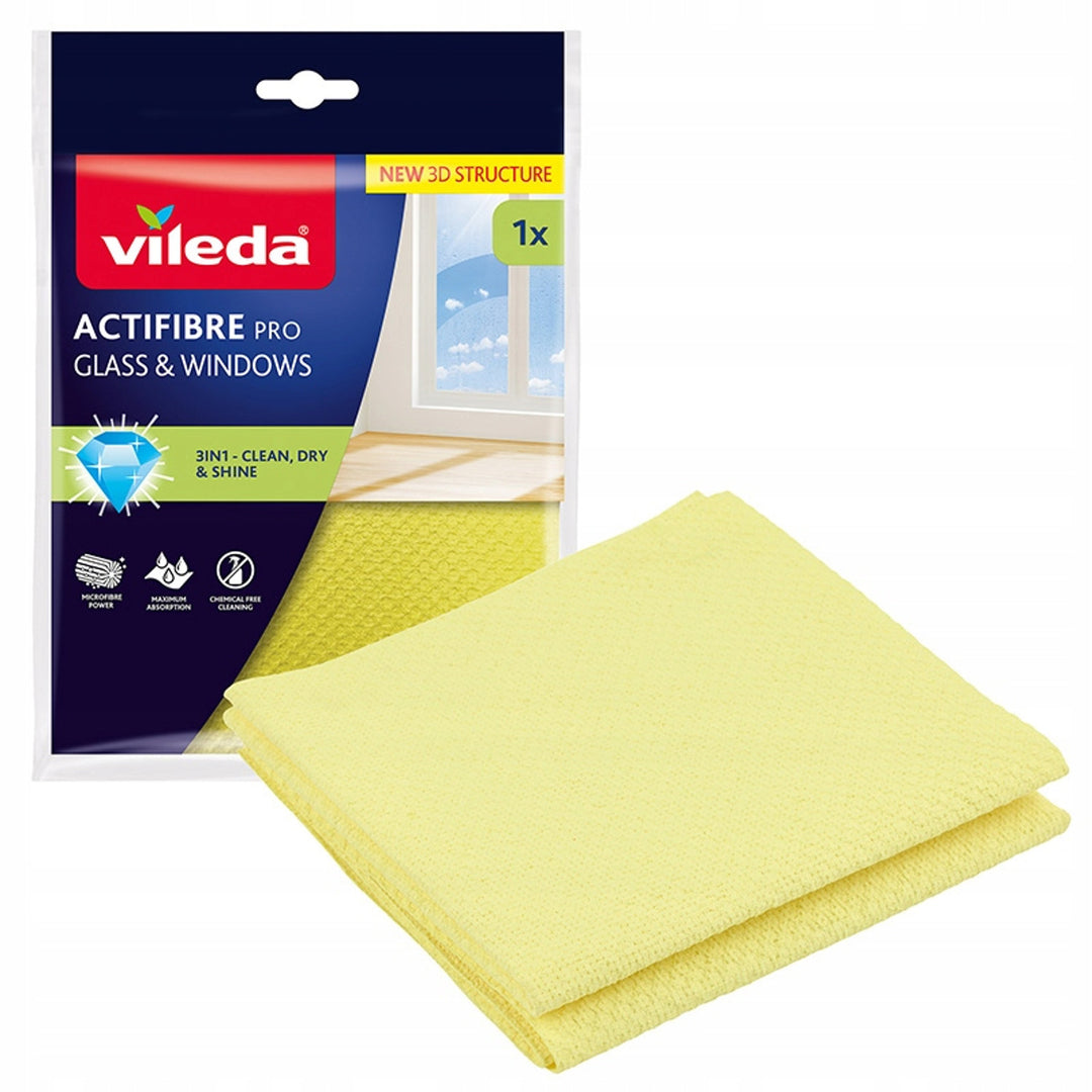 Vileda Actifibre Pro üveg- és ablaktörlő, mosógépben mosható, PVA bevonattal, csík- és foltmentes, puszta vízzel is tisztít, 183298