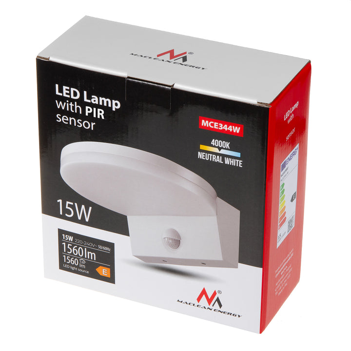 Maclean mozgásérzékelős LED-lámpa, PIR mozgásérzékelő, fehér színű, 15 W, IP65, 1560 lm, semleges fehér fény (4000 K) MCE344 W, 2 darab