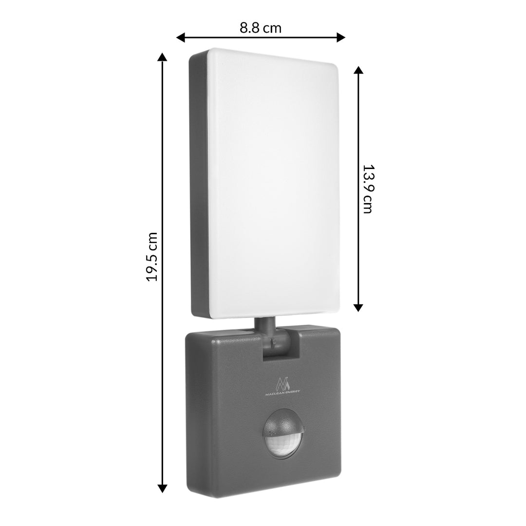 Maclean mozgásérzékelős LED-lámpa, PIR mozgásérzékelő, szürke színű, 10 W, IP65, 800 lm, semleges fehér fény (4000 K) MCE516 GR, 2 darab