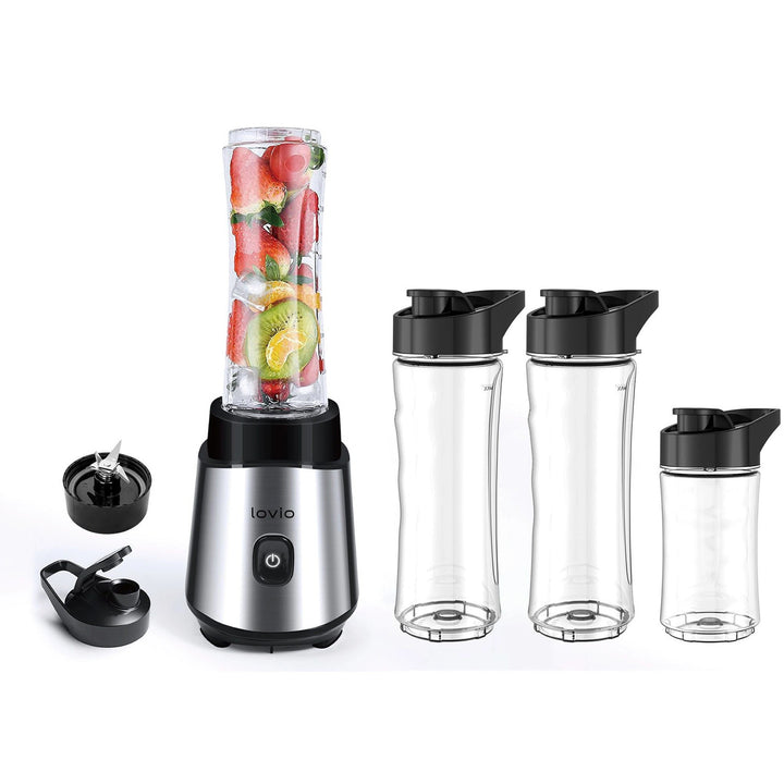 LOVIO LVJBL001 turmixgép, 500 W teljesítmény, 600 ml-es üvegpohár, 3 palack