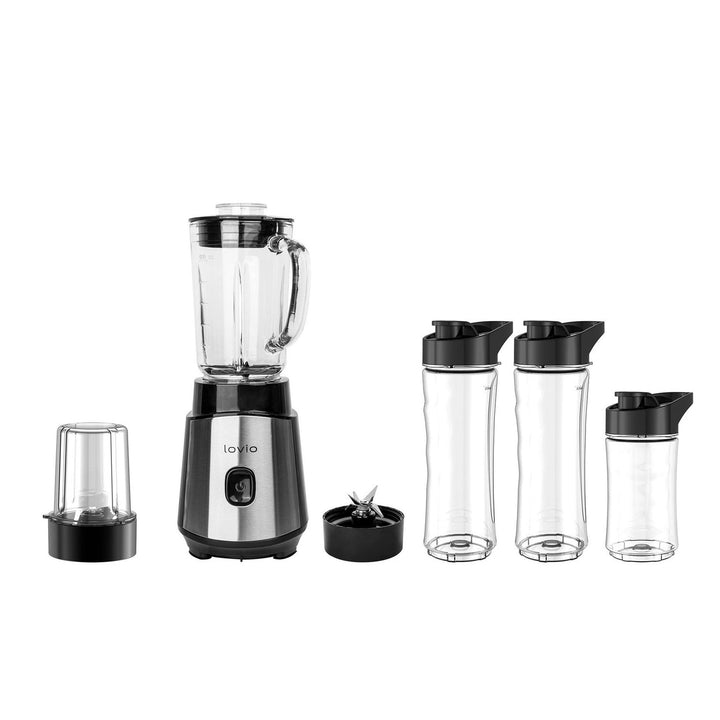 LOVIO LVJBL001 turmixgép, 500 W teljesítmény, 600 ml-es üvegpohár, 3 palack
