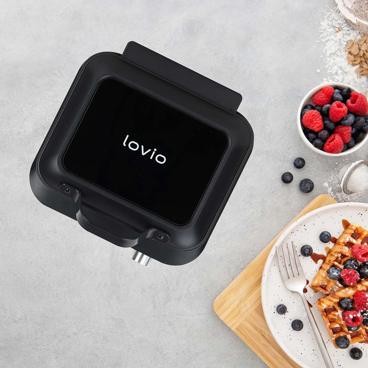 LOVIO PerfectCrisp gofrisütő, 2 nagy gofri, 1500 W, 6 sütési fokozat, LVWF002BK