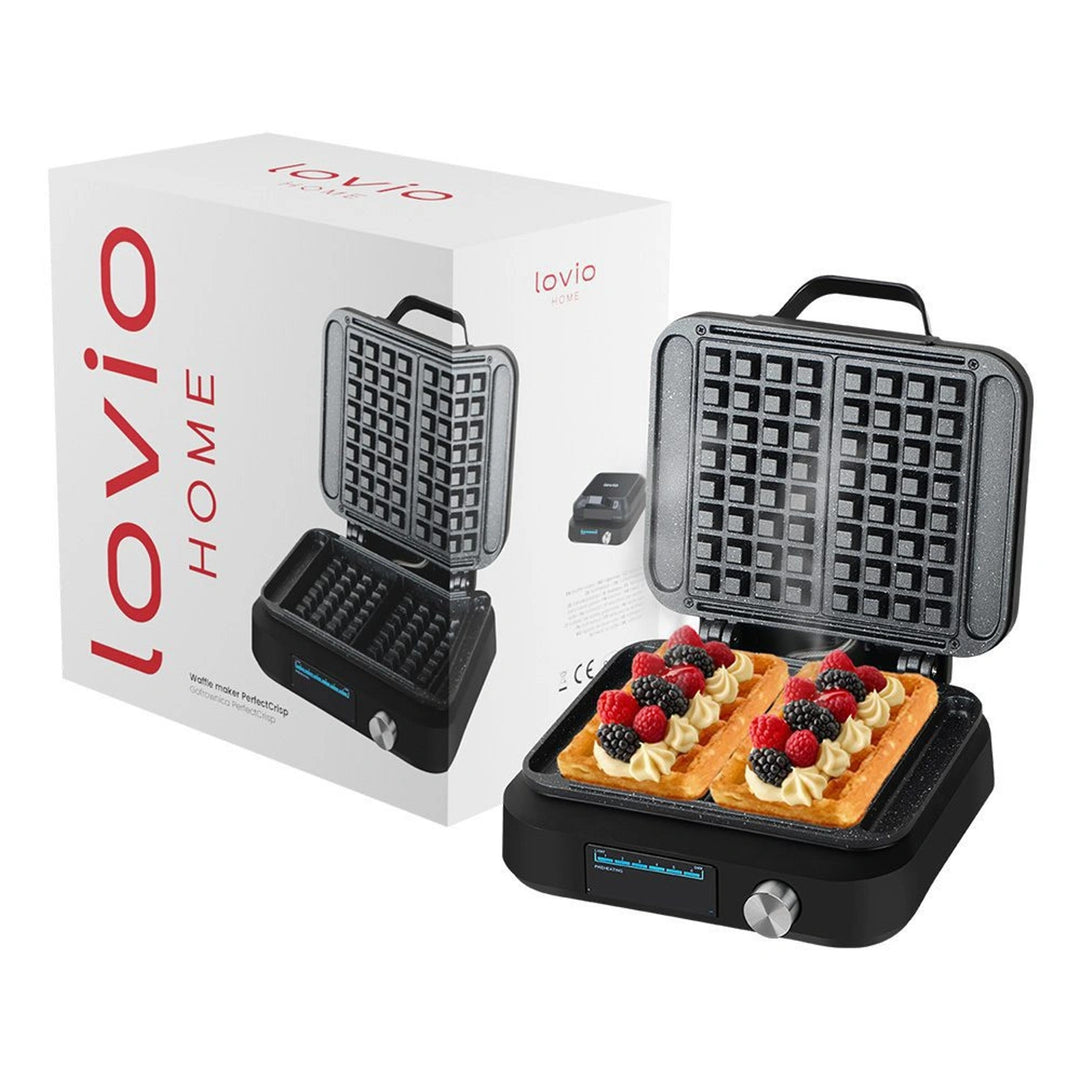 LOVIO PerfectCrisp gofrisütő, 2 nagy gofri, 1500 W, 6 sütési fokozat, LVWF002BK