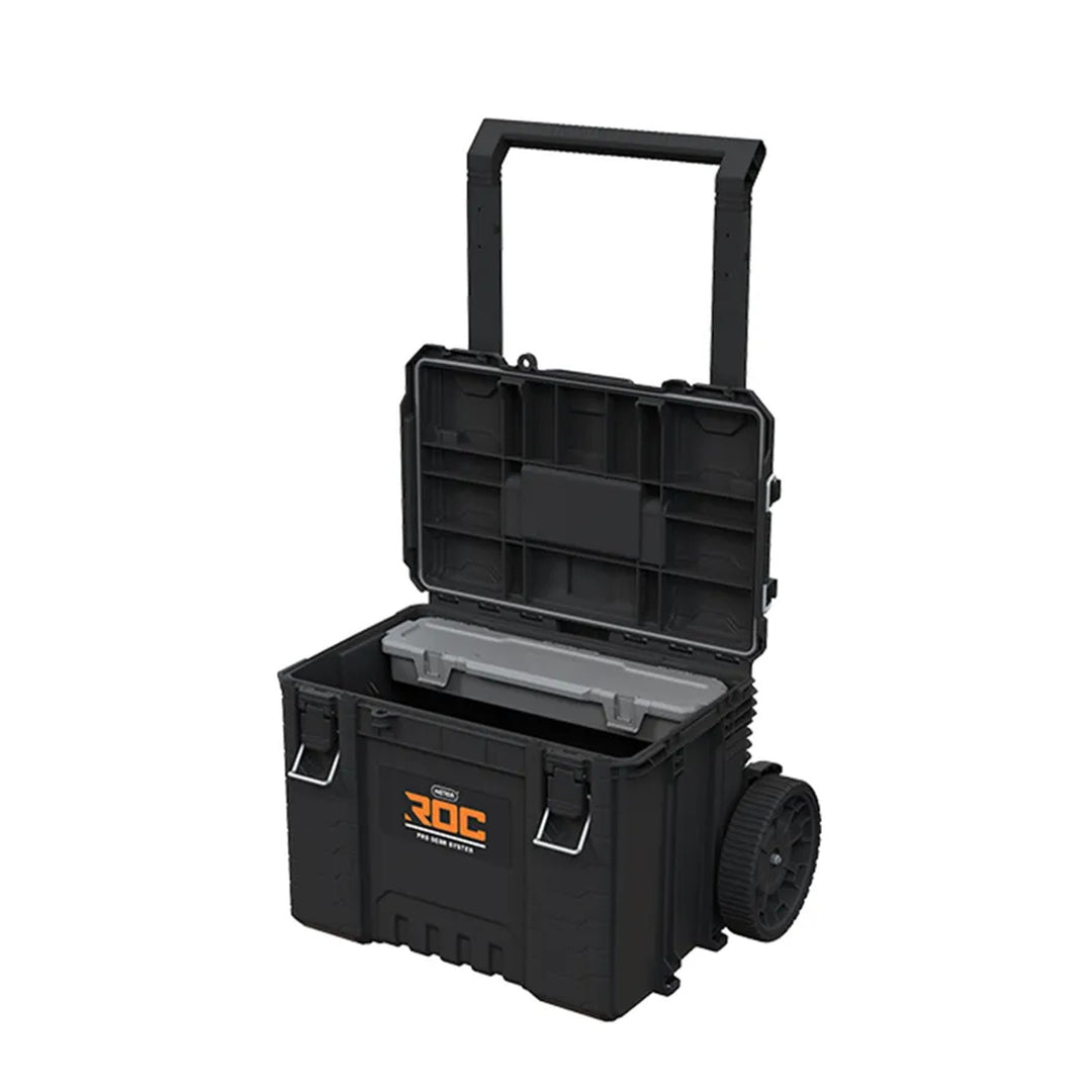 3 darabos Keter ROC Pro Gear 2.0 szerszámos láda szett, összesen 110 literes űrtartalom, IP65 védelem, leszerelhető teleszkópos fogantyú, lakatolási lehetőség, 256982