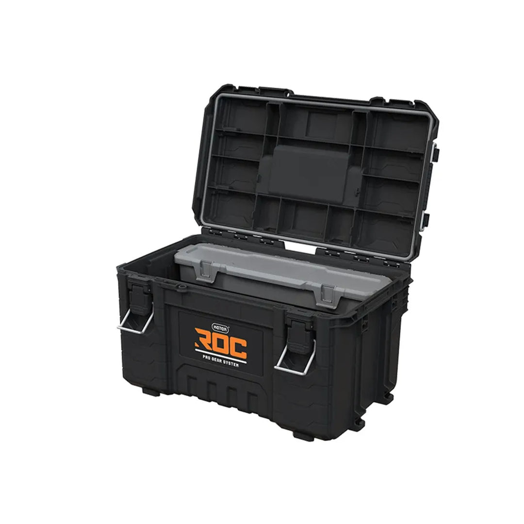 3 darabos Keter ROC Pro Gear 2.0 szerszámos láda szett, összesen 110 literes űrtartalom, IP65 védelem, leszerelhető teleszkópos fogantyú, lakatolási lehetőség, 256982