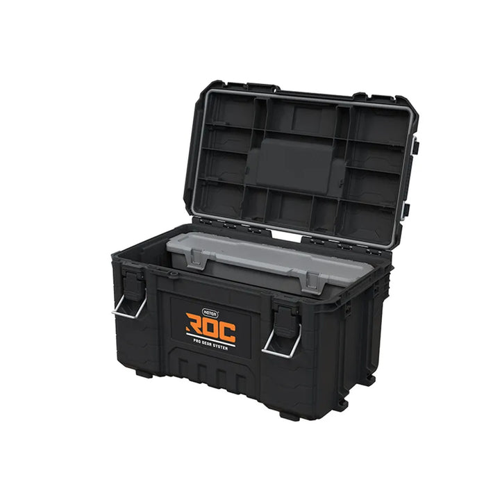 3 darabos Keter ROC Pro Gear 2.0 szerszámos láda szett, összesen 110 literes űrtartalom, IP65 védelem, leszerelhető teleszkópos fogantyú, lakatolási lehetőség, 256982