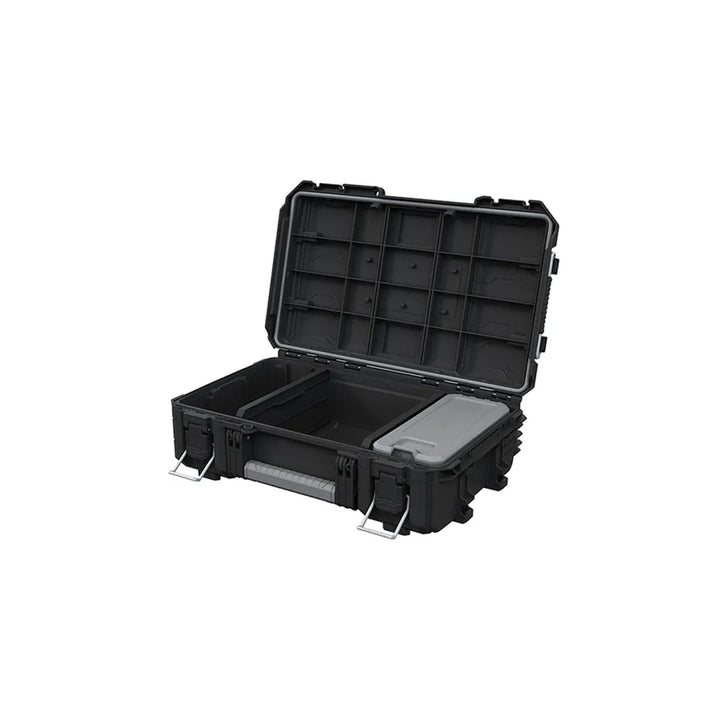 3 darabos Keter ROC Pro Gear 2.0 szerszámos láda szett, összesen 110 literes űrtartalom, IP65 védelem, leszerelhető teleszkópos fogantyú, lakatolási lehetőség, 256982