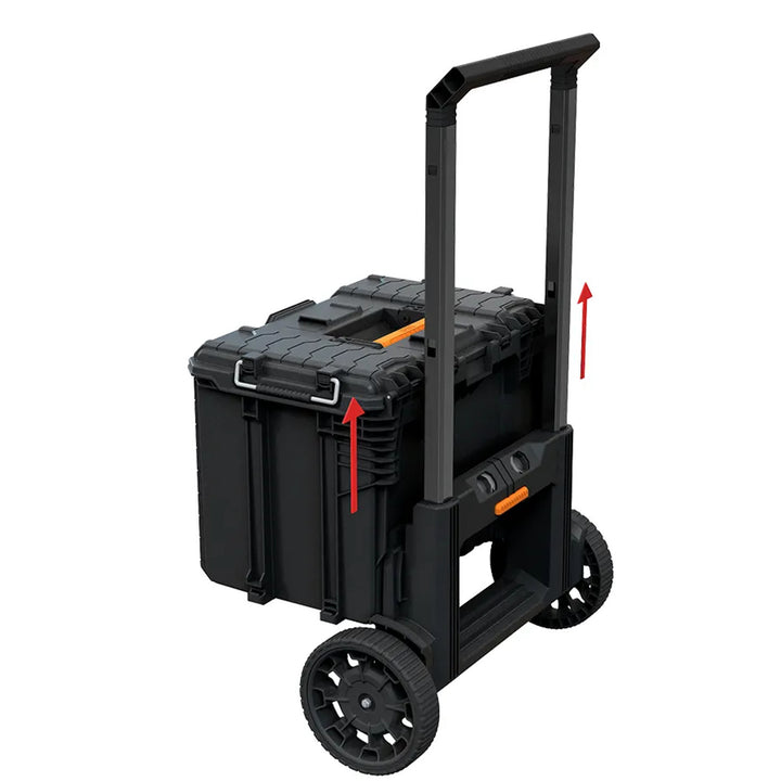 3 darabos Keter ROC Pro Gear 2.0 szerszámos láda szett, összesen 110 literes űrtartalom, IP65 védelem, leszerelhető teleszkópos fogantyú, lakatolási lehetőség, 256982