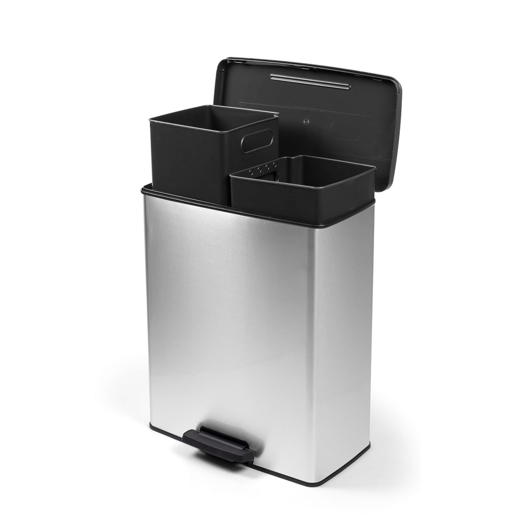 Curver pedálos szemetes, 2x26 l-es tartályokkal, fémbevonatú, ezüst színű, 251002