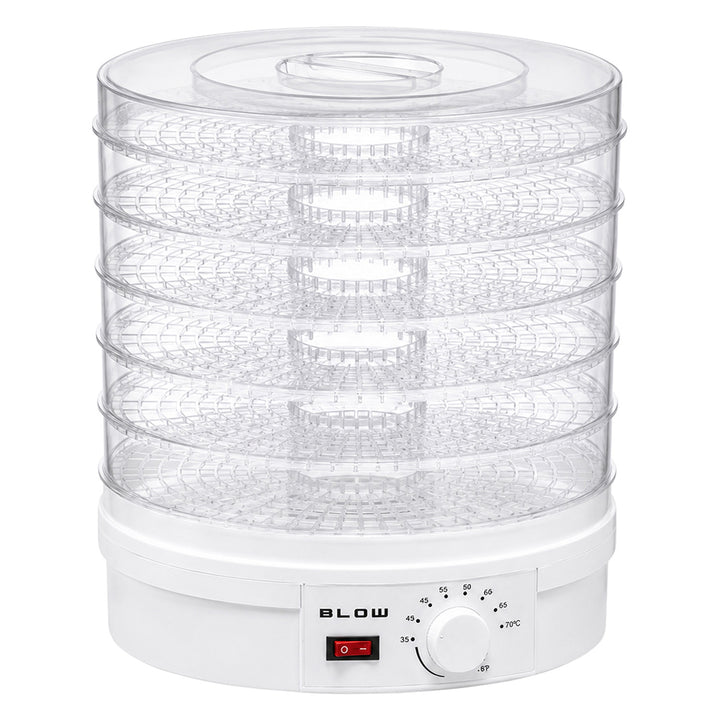 Blow gomba-, zöldség- és gyümölcsszárító, 500 W teljesítmény, 6 szitával a csomagban, hőmérséklet-szabályozás 35–75 °C, 44–175