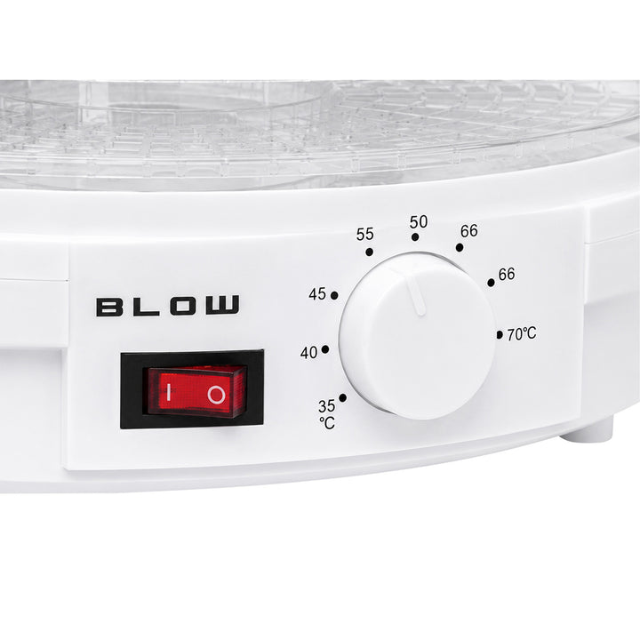 Blow gomba-, zöldség- és gyümölcsszárító, 500 W teljesítmény, 6 szitával a csomagban, hőmérséklet-szabályozás 35–75 °C, 44–175