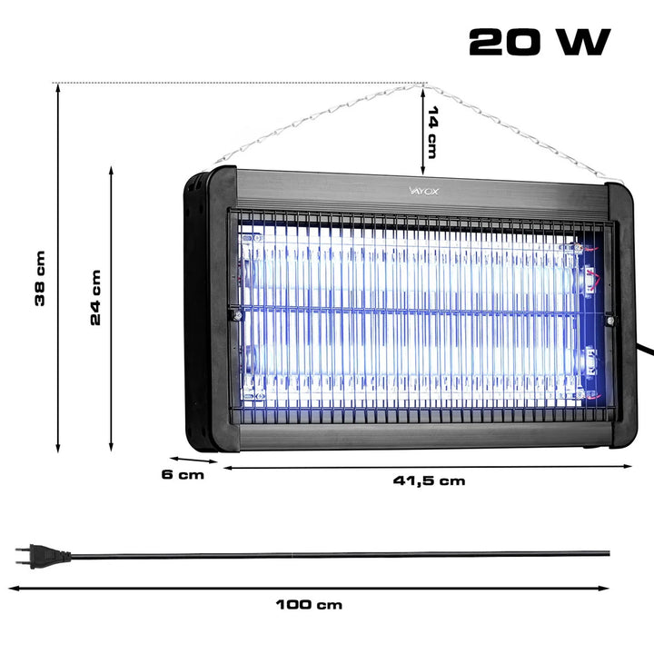 Rovarirtó lámpa szúnyogok, legyek és lepkék ellen, elektromos csapda, UV, 20 W, Vayox