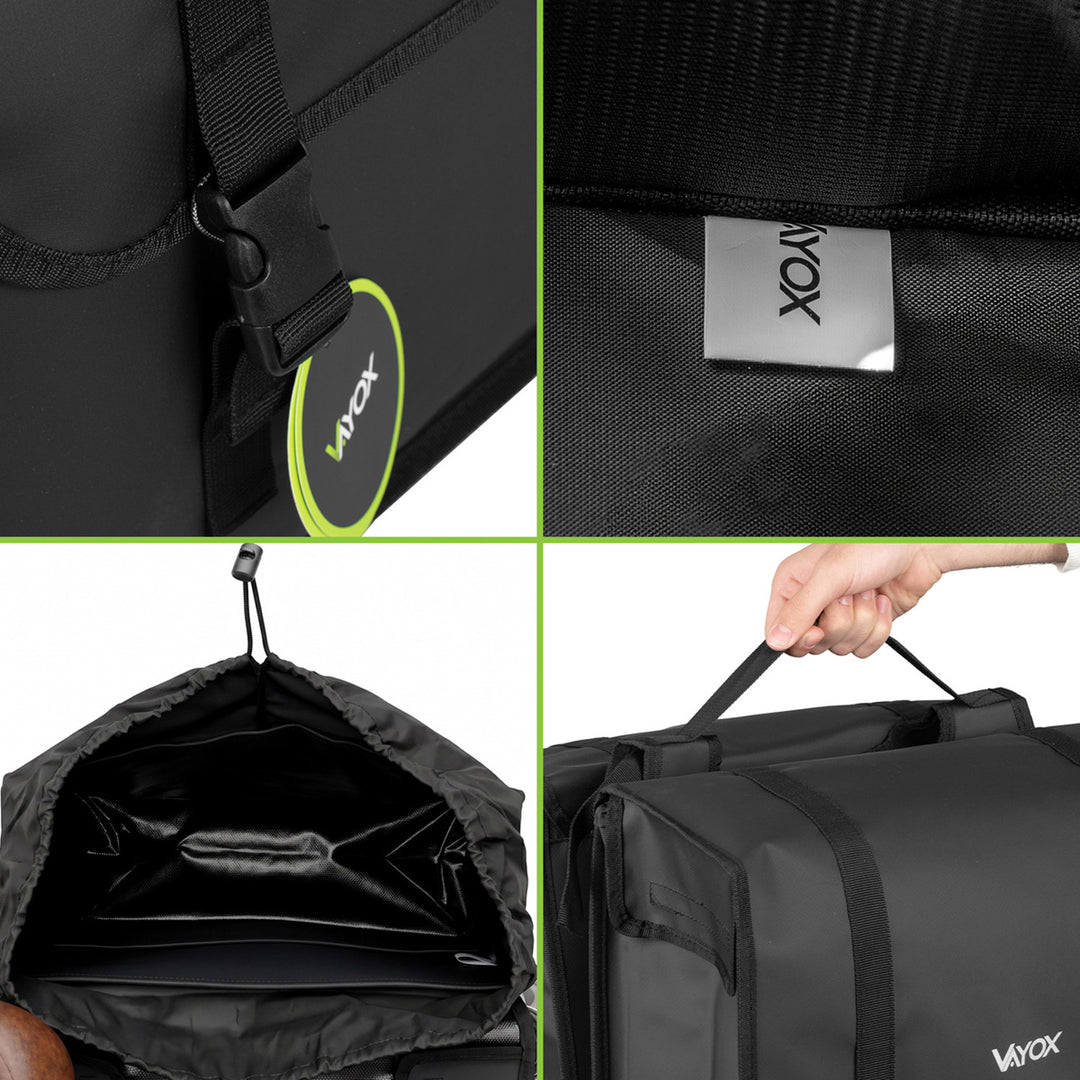 Kettős, PVC-ből készült, fogantyúval ellátott, fekete kerékpáros csomagtartó-táska, 40 l, VA0446, Vayox
