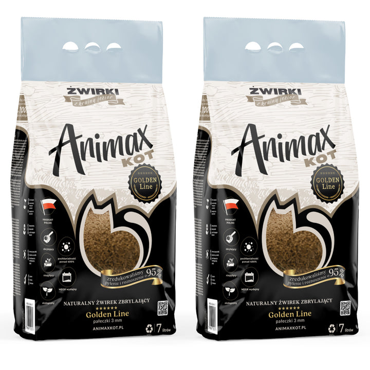 Összetömörödő macskalom, Animax Golden line 3 mm, apró szemcsék, 2 db 7 literes zsák