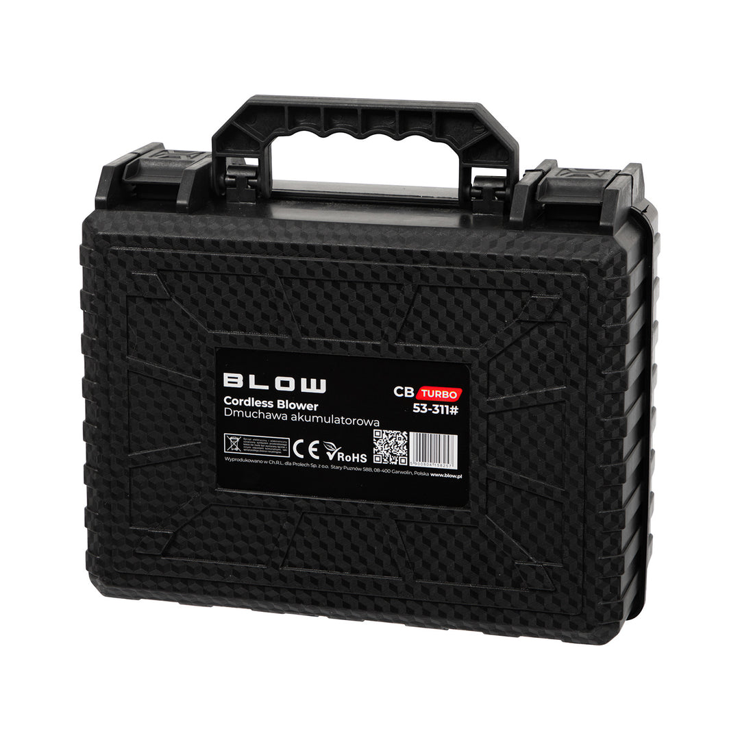 BLOW 21 V CB TURBO akkumulátoros fúvó, 130 000 fordulat/perc, 2,4 Ah, szállítótok