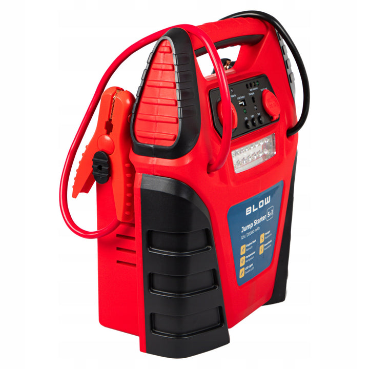 Blow 5 az 1-ben indító, kompresszor-, töltő- és powerbank-funkcióval, 12 V-os, 20 000 mAh-s akkumulátorral, indítóáram: 400 A, csúcsáram: 900 A, túlterhelés elleni biztosítékkal ellátva, 81-210#