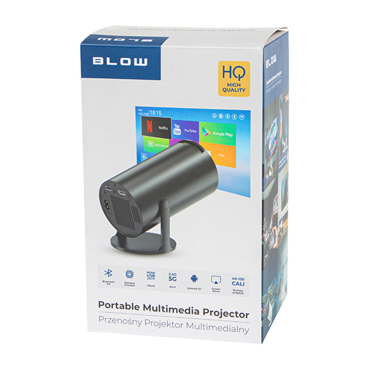 Blow hordozható projektor, Android TV, beépített 3 W-os hangszóró, 720p felbontás és 4K-ig terjedő dekódolás, éles és élénk kép, 79-705#