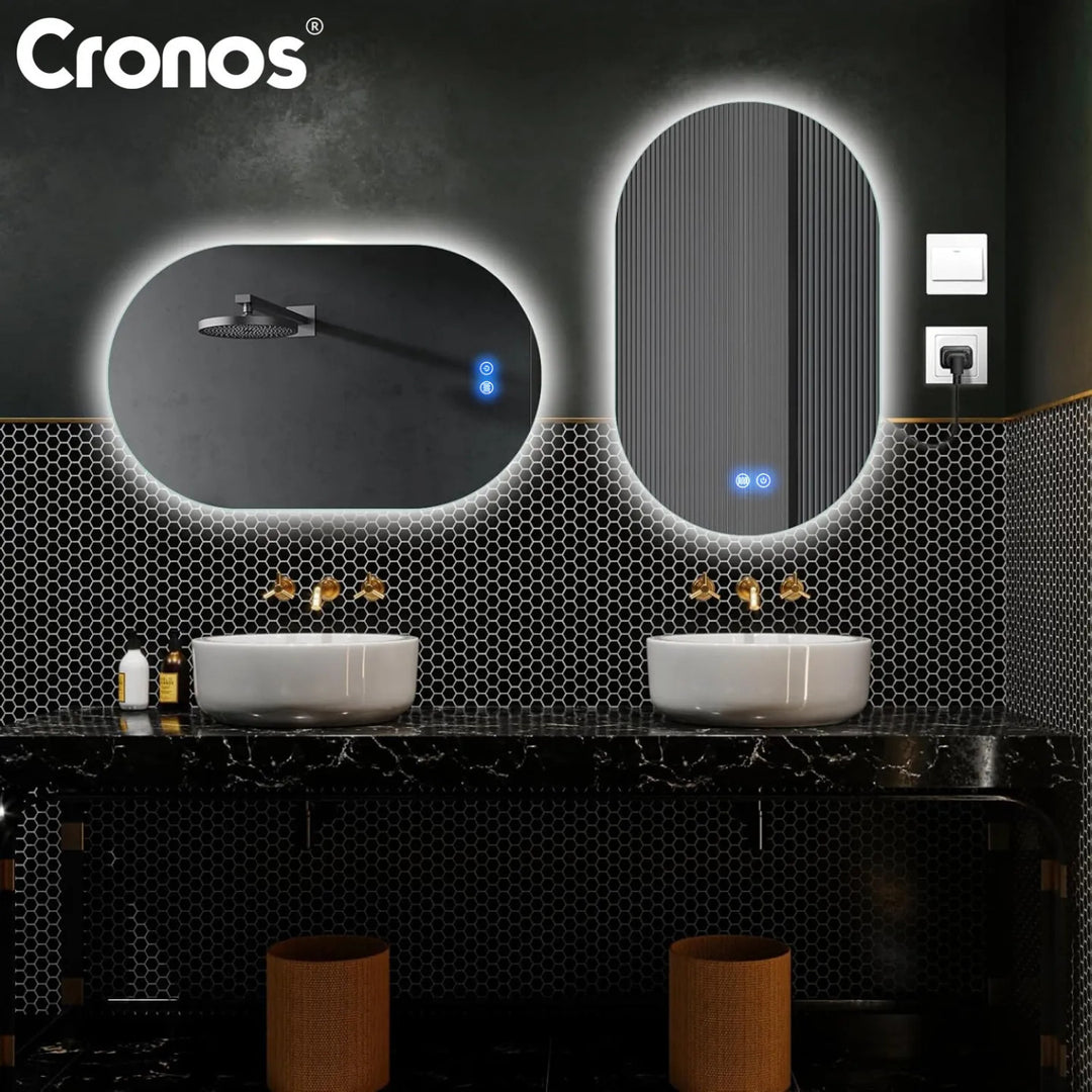 Cronos fűtött tükör, ovális, 50x80 cm, három színű LED-es világítás, IP44 védelmi fokozat, páramentesítő rendszer
