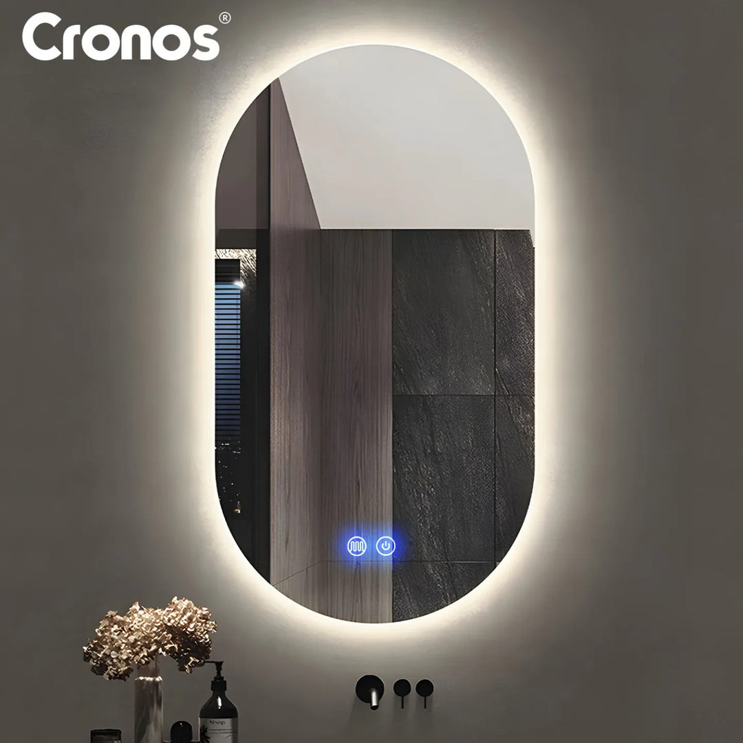 Cronos fűtött tükör, ovális, 50x80 cm, három színű LED-es világítás, IP44 védelmi fokozat, páramentesítő rendszer